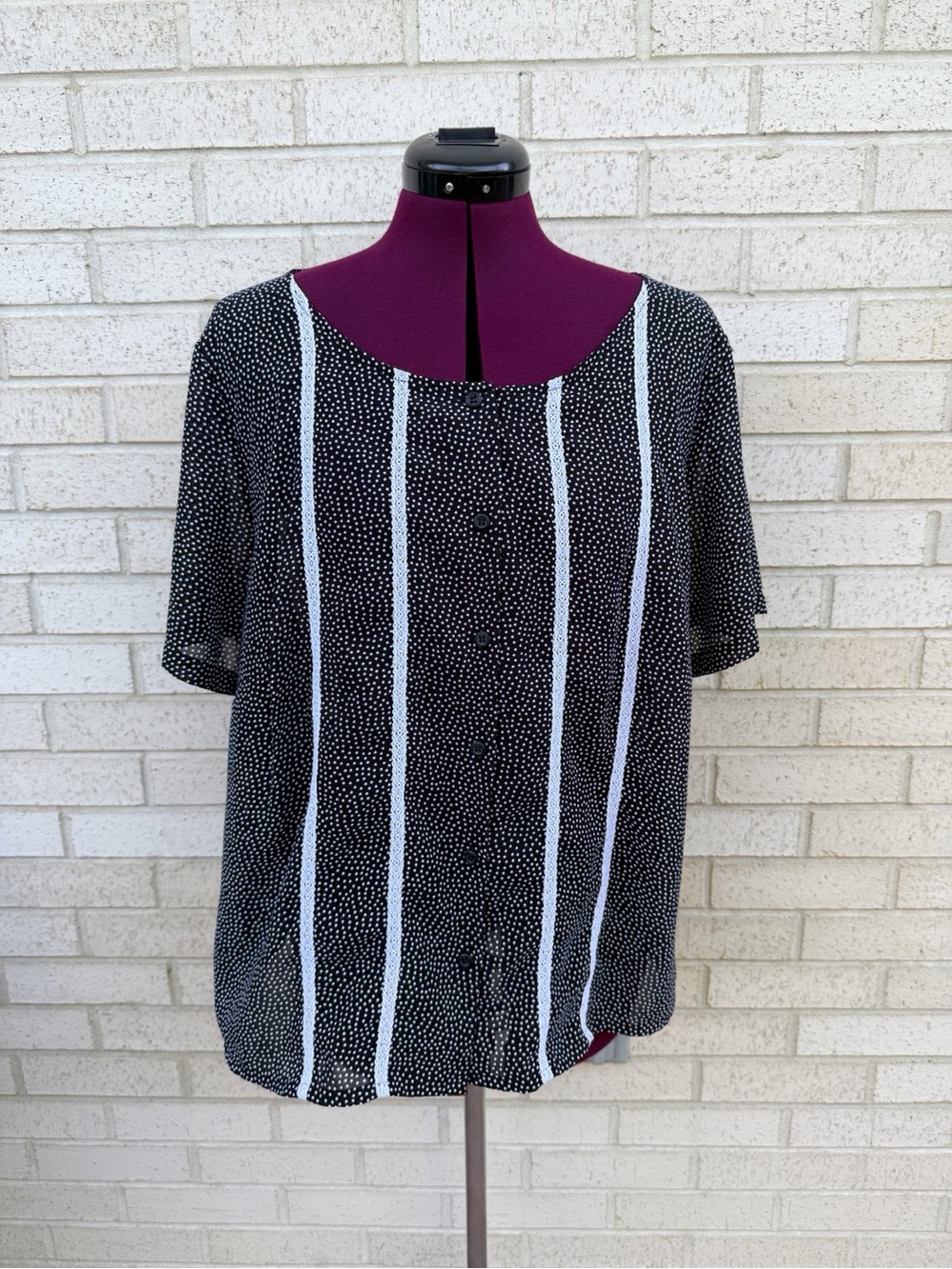 Emma James Woman Liz Claiborne Vintage Black White Polka Dot Blouse Lace Sz 18W